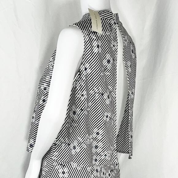 After Market White Black Stripe &Daisy Print Sleeveless High Neck Romper SzS NWT - Picture 13 of 16